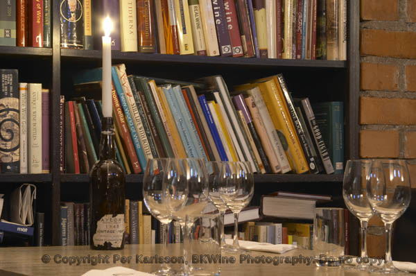 Wine books in a wine library in a wine cellar