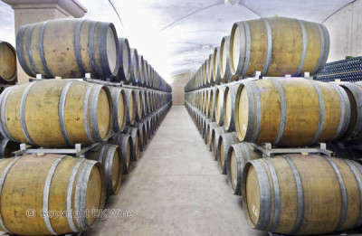 Oak barrel aging cellar