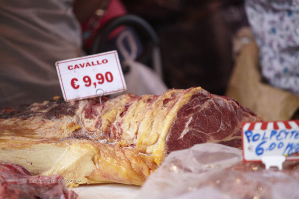 Meat at a market stall in Italy