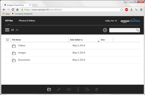 Amazon Cloud Drive browser user interface