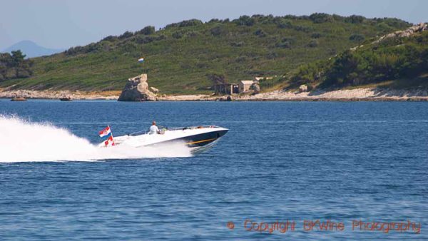 A speed-boat off the coast of Croatia