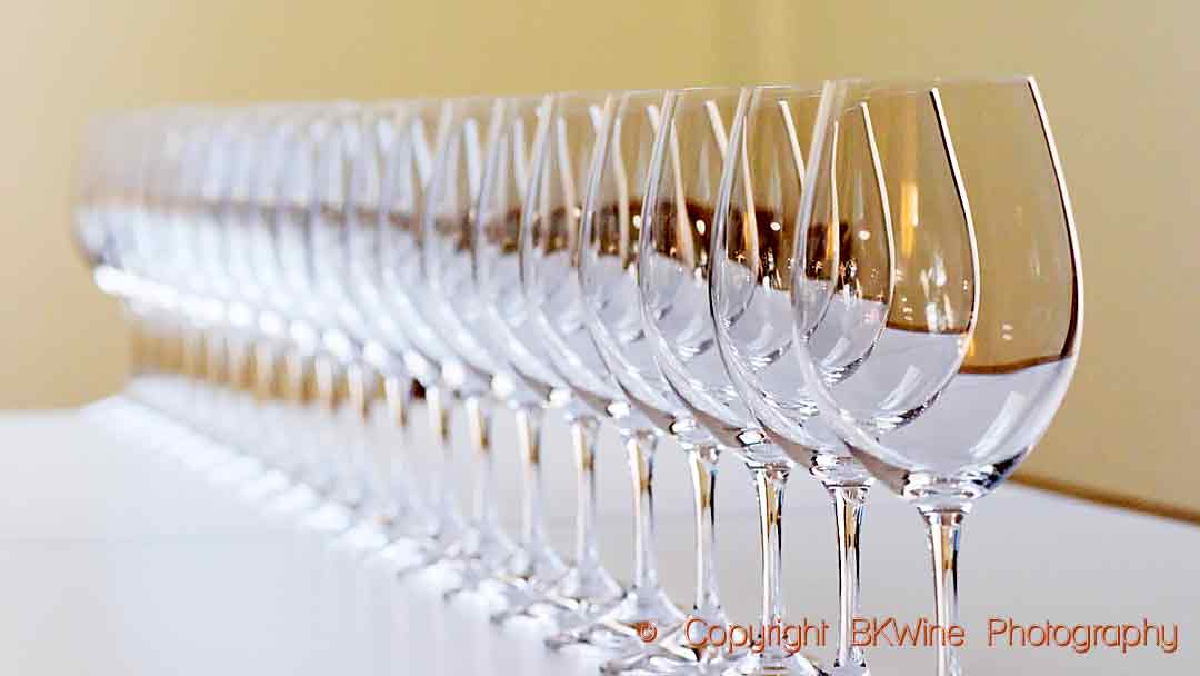 Empty wine glasses in a row